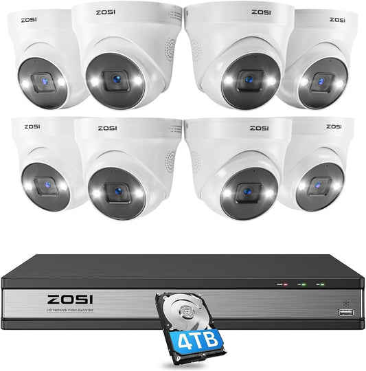 ZOSI 4K 16CH Spotlight PoE Home Security Camera System, 8X 5MP Cam, 4TB HDD