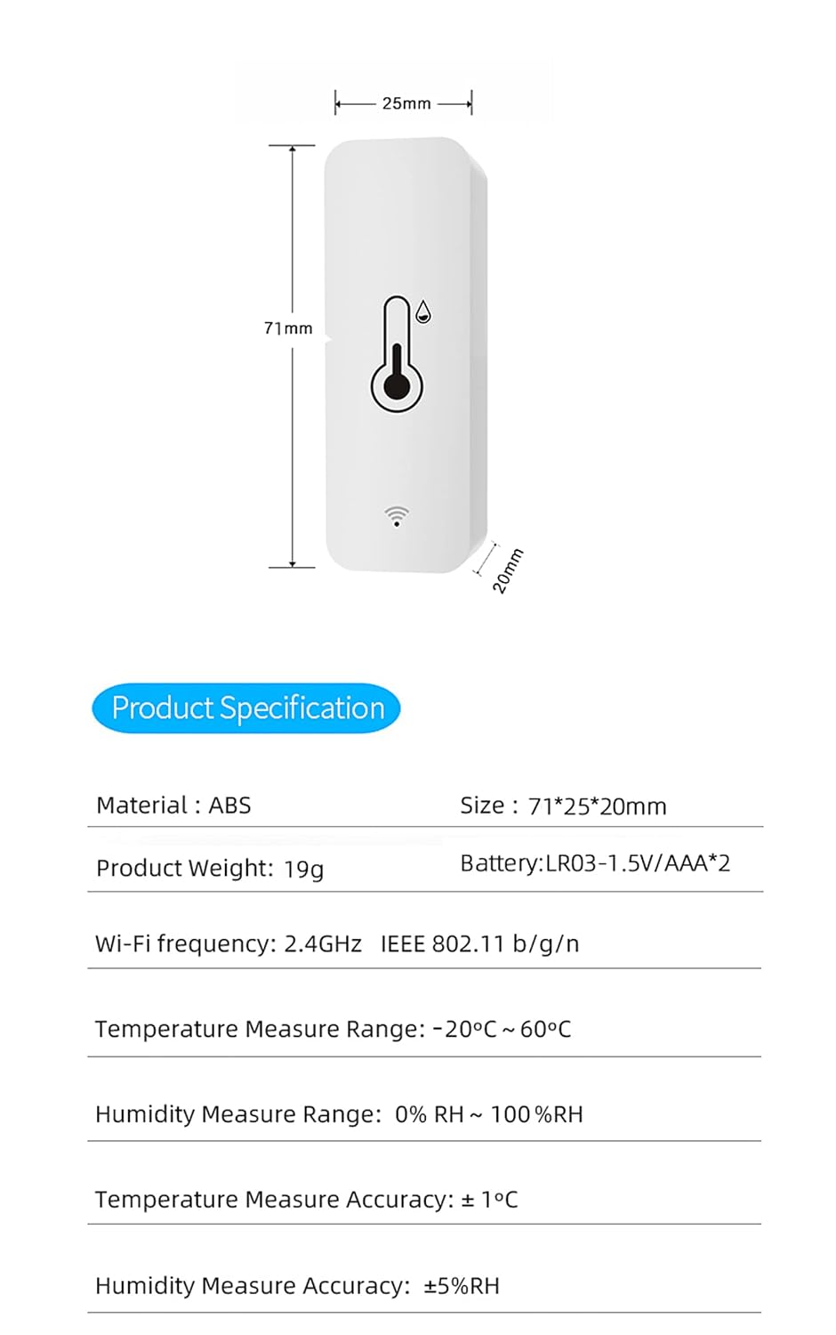 2-Pack WiFi Temperature Humidity Sensor: Indoor Thermometer Hygrometer with App Alert, Free Data Storage Export, Smart Temperature Humidity Monitor for Home Pet Greenhouse, Compatible with Alexa