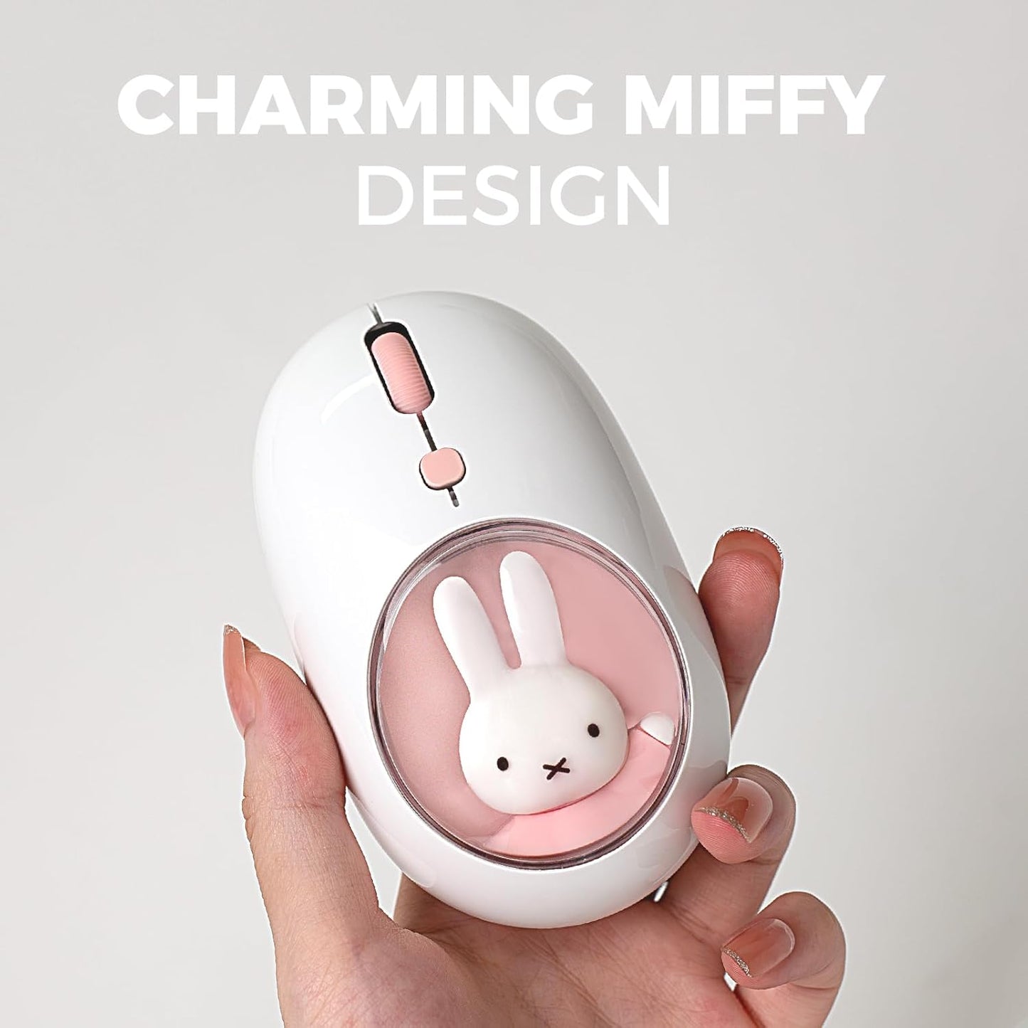 MIPOW×Miffy Bluetooth Wireless Mouse, Compact Portable for Laptops &amp; Tablets. Smooth Tracking, Works with Windows &amp; MacOS, Pale Pink