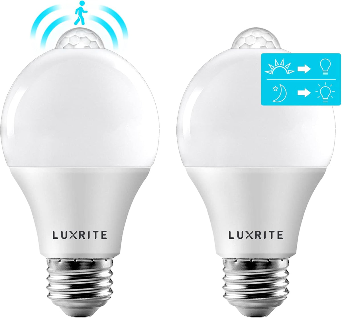 LUXRITE A19 LED Motion Sensor Light Bulbs, 60W Equivalent, 3000K (2 Pack)