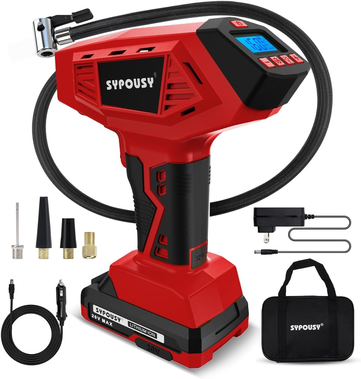 Tire Inflator Portable Air Compressor - 160PSI (20V Battery & 12V DC) | Cordless Tire Pump with Dual Power, 4X Faster Inflation Air Pump,Auto Shut Off, Digital Gauge for Car, Motorcycle, E-Bike