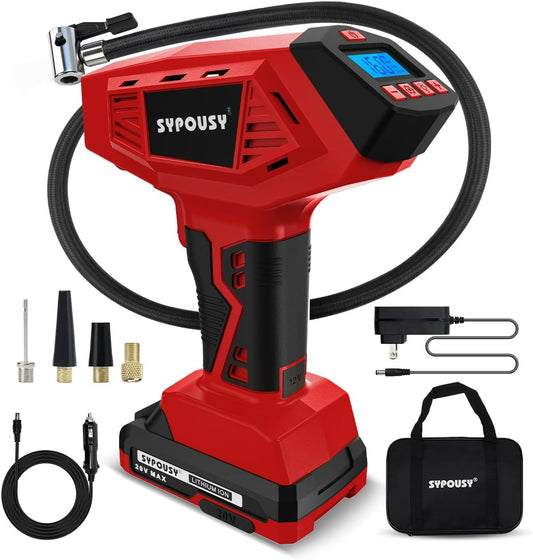 Tire Inflator Portable Air Compressor - 160PSI (20V Battery & 12V DC) | Cordless Tire Pump with Dual Power, 4X Faster Inflation Air Pump,Auto Shut Off, Digital Gauge for Car, Motorcycle, E-Bike