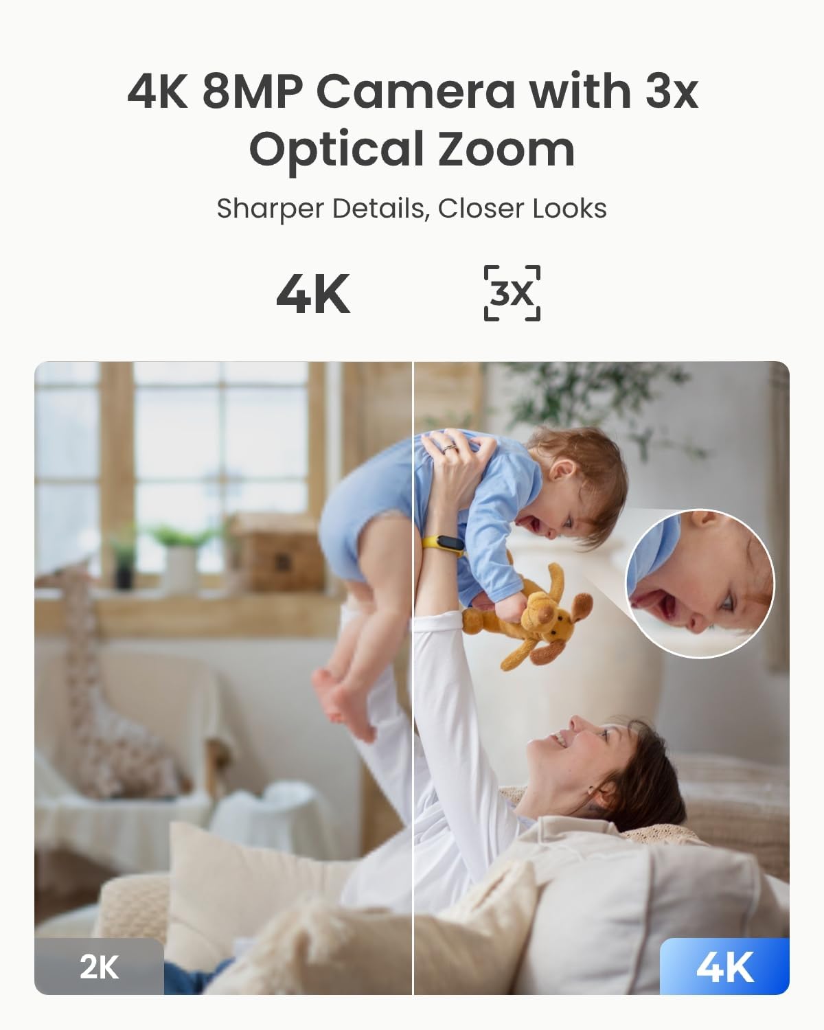 REOLINK 4K Indoor Camera, 3X Optical Zoom, Dual-Band WiFi 6, E1 Zoom | Pan Tilt with Auto Tracking, Person/Pet Detection, Cry Detection, Privacy Mode, Bluetooth Setup, Two-Way Audio