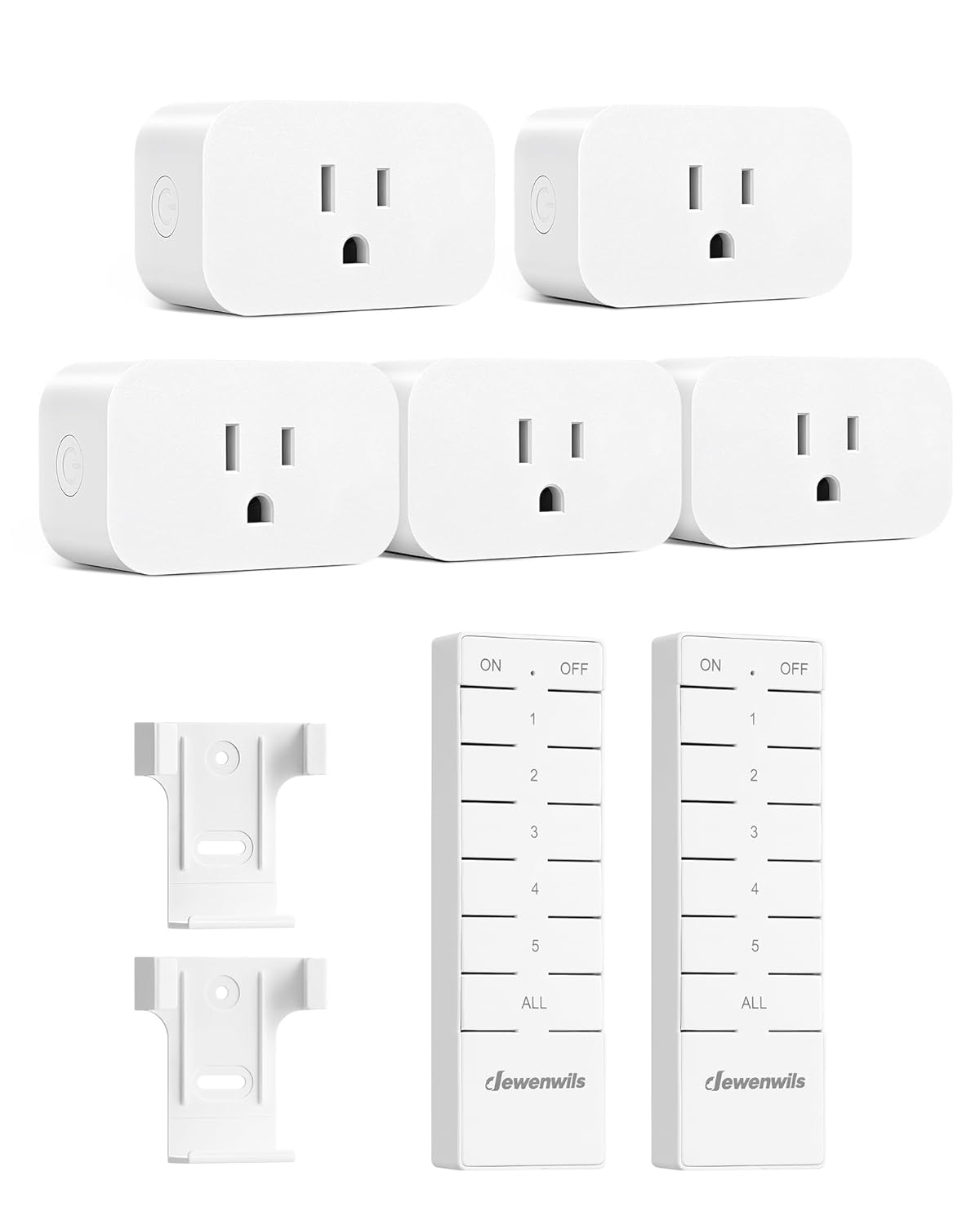 DEWENWILS Remote Control Outlet with All On/Off Button, Indoor Remote Outlet Switch for Lights, Lamps, Fan, 2 Mountable Brackets, 15A/1875W, 100FT, 2 Remote and 5 Outlets