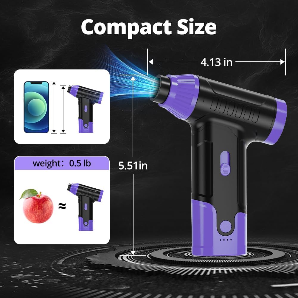 Compressed Air Duster Keyboard Cleaner, Electric Air Blower (Purple) | Cleaning Kit 150,000 RPM Mini Duster Spray for Dusting PC, Car, and Vacuum
