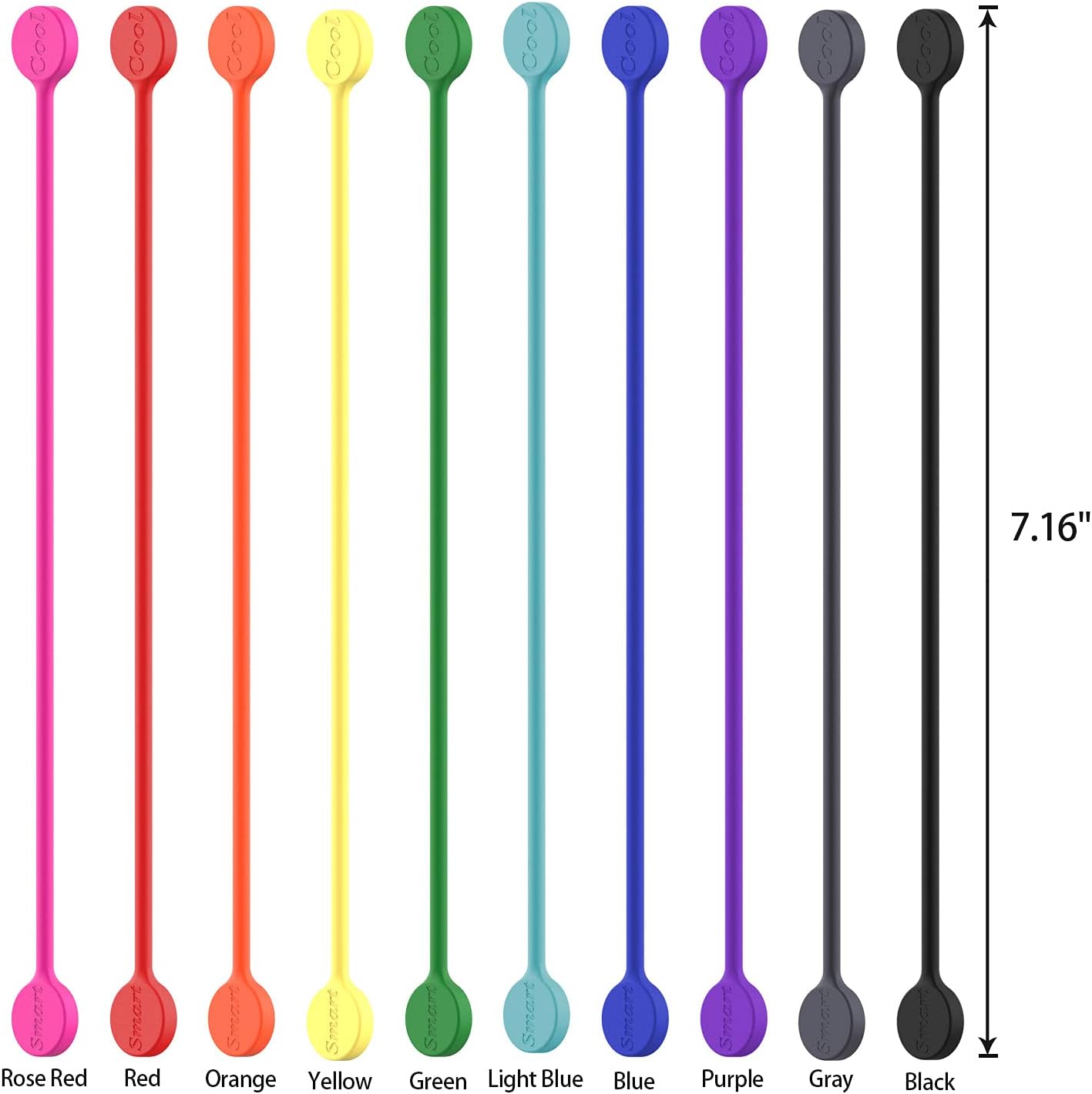 SMART&COOL Reusable Silicone Magnetic Cable Ties, Multicolored, 20-Pack | Bundling and Organizing, Holding Stuff, Book Markers, Fridge Magnets