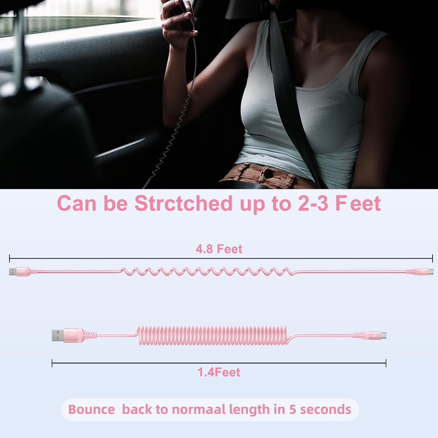 USB A to C Cable Fast Charging 3FT for Car, 2Pack USB Type C Charger Cable | iPhone USB-C Cord Compatible with iPhone 17/16/15/Plus/Pro Max/Samsung Galaxy S26 S25 S23/Carplay/Android Auto-Pink