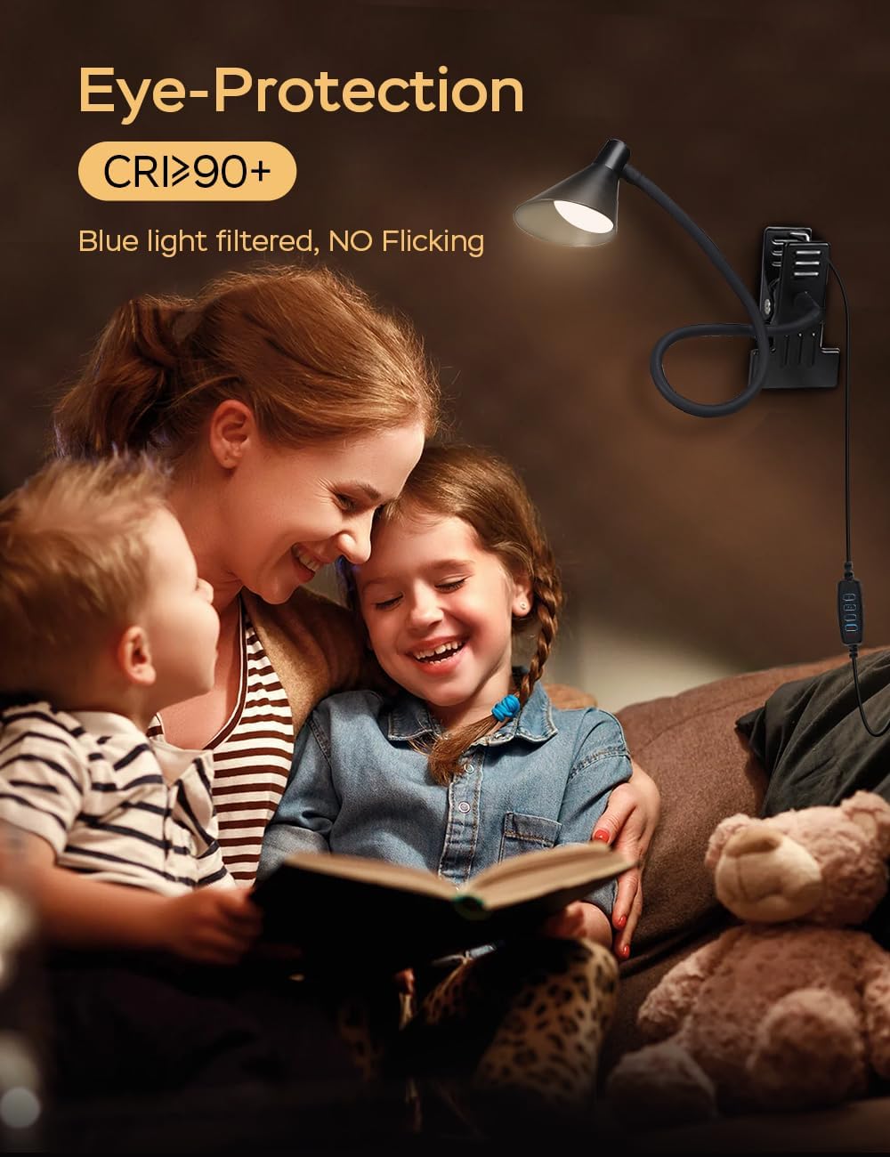 LiFMIRA Clip on Light USB Reading Light Desk Lamp 3 Color Modes Black | 10 Brightness Levels Eye Care Clamp Light Flexible Dimmable Reading Lamp Clip on Lamp for Bed Headboard Desk Bedside Dorm