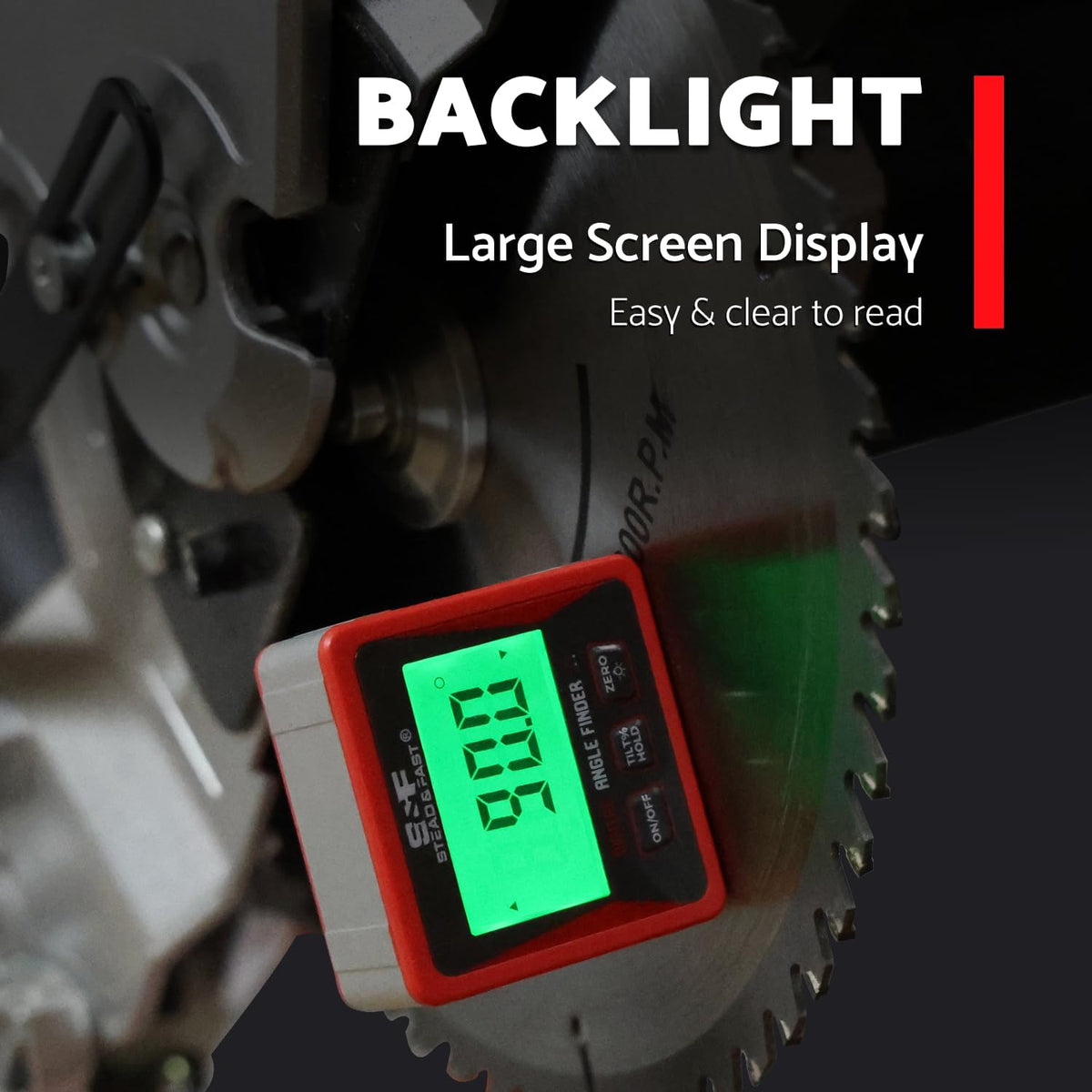 S&F STEAD & FAST Digital Angle Finder Magnetic with Case & Backlit LCD | Self-inverting display, ±0.2° accuracy, Absolute & Relative, Hold & Zero, Auto-off, for Woodworking, Plumbing & Construction
