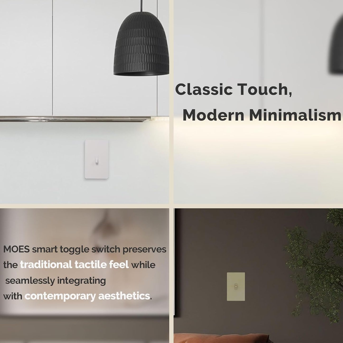 MOES Smart Toggle Switch, Single Pole & 3-Way, WiFi, Neutral Wire Required | Hands-Free Voice Control Via Alexa and Google