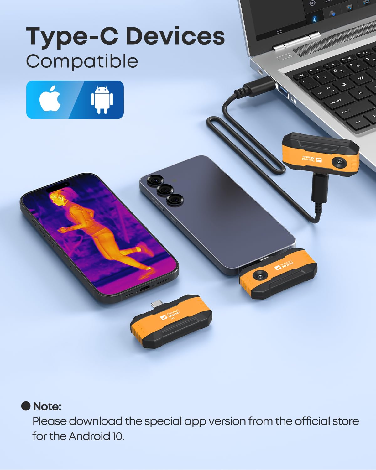 Thermal Master P1 Thermal Camera for USB-C iPhone Android, Orange | 320x240 X³ 160x120 Ir Resolution, ±3.6℉ Accuracy, Spot Tracker, 15x Zoom 25Hz Infrared Imager for HVAC Home Inspection