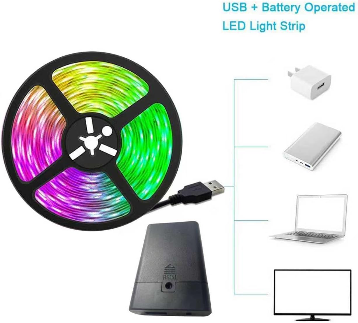 Two Sets 13.2ft Battery Powered LED Strip Lights, RGB Color Changing LED Lights with 3-Key Controller, AA Battery Operated Flexible Light Strip for Bedroom, TV Backlight, Closet, Camping(2)