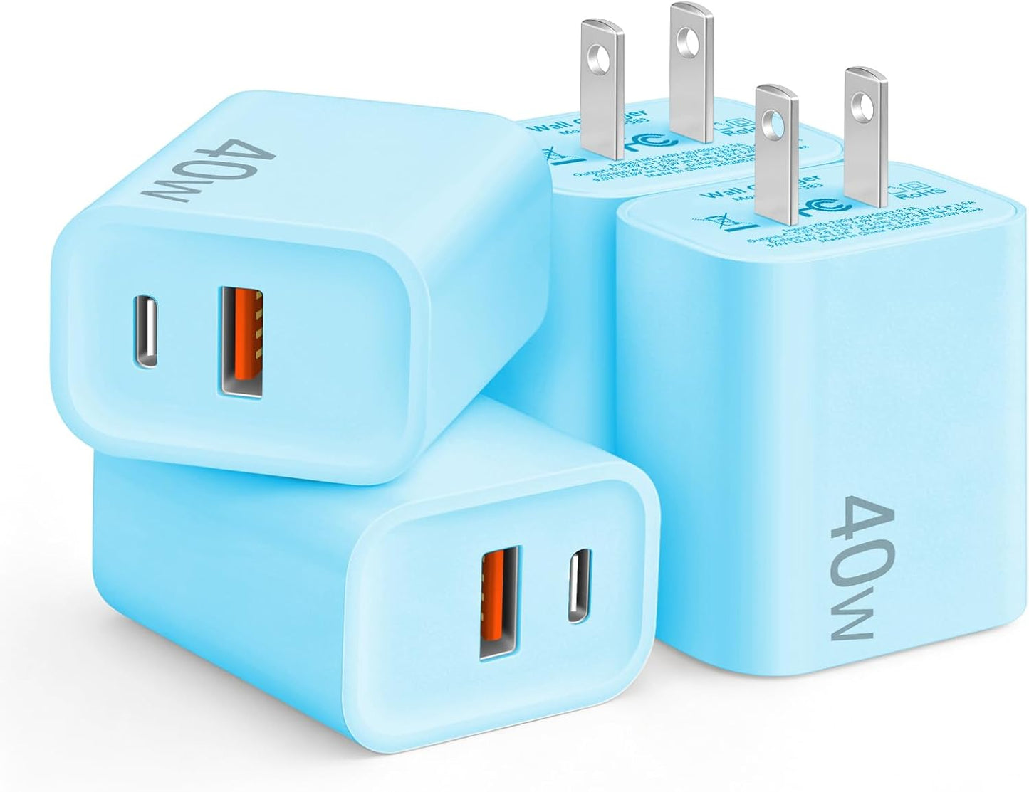 [4 Pack] USB C Charger Block Fast Charging Multiport Adpater [PD 20W USB-C & QC 3.0 USB-A Port] for iPhone 17/16/15/14/13/12/11/X/8, iPad, Galaxy, Google & More [Light Pink]