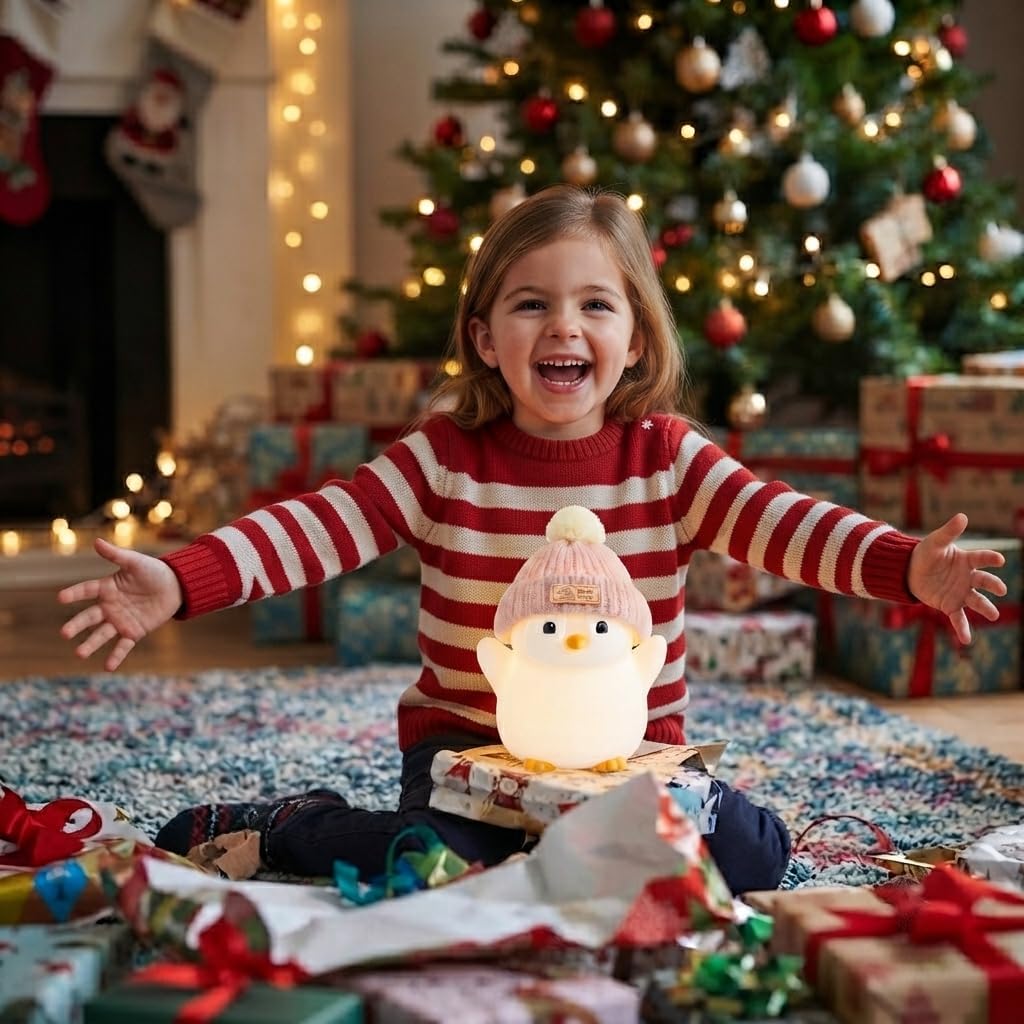 Penguin Night Light for Kids, Squishy Silicone Nursery Lamp | Touch Control, 24-Hour Battery, 20-Min Timer, 3000K Warm LED, BPA-Free Silicone, Nursery Decor, Gift for Kids