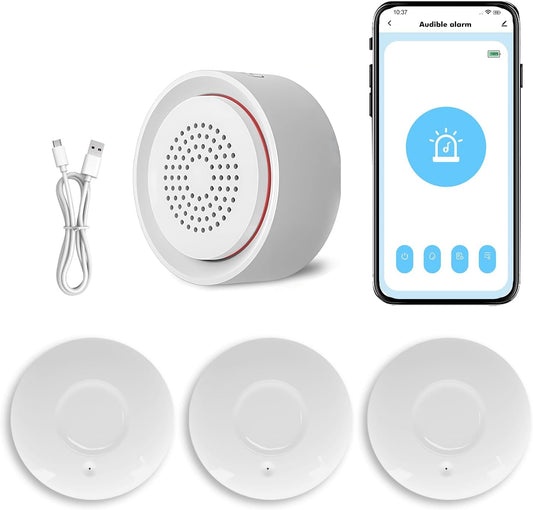 Micmi Smart Water Leak Detector Kit, WiFi Water Sensor Alarm Ultra-Long Range, SMS/APP/Email Alerts, 3 Water Sensors and 1 Base Station, Suit for Home/Basement/Kitchen/Laundry