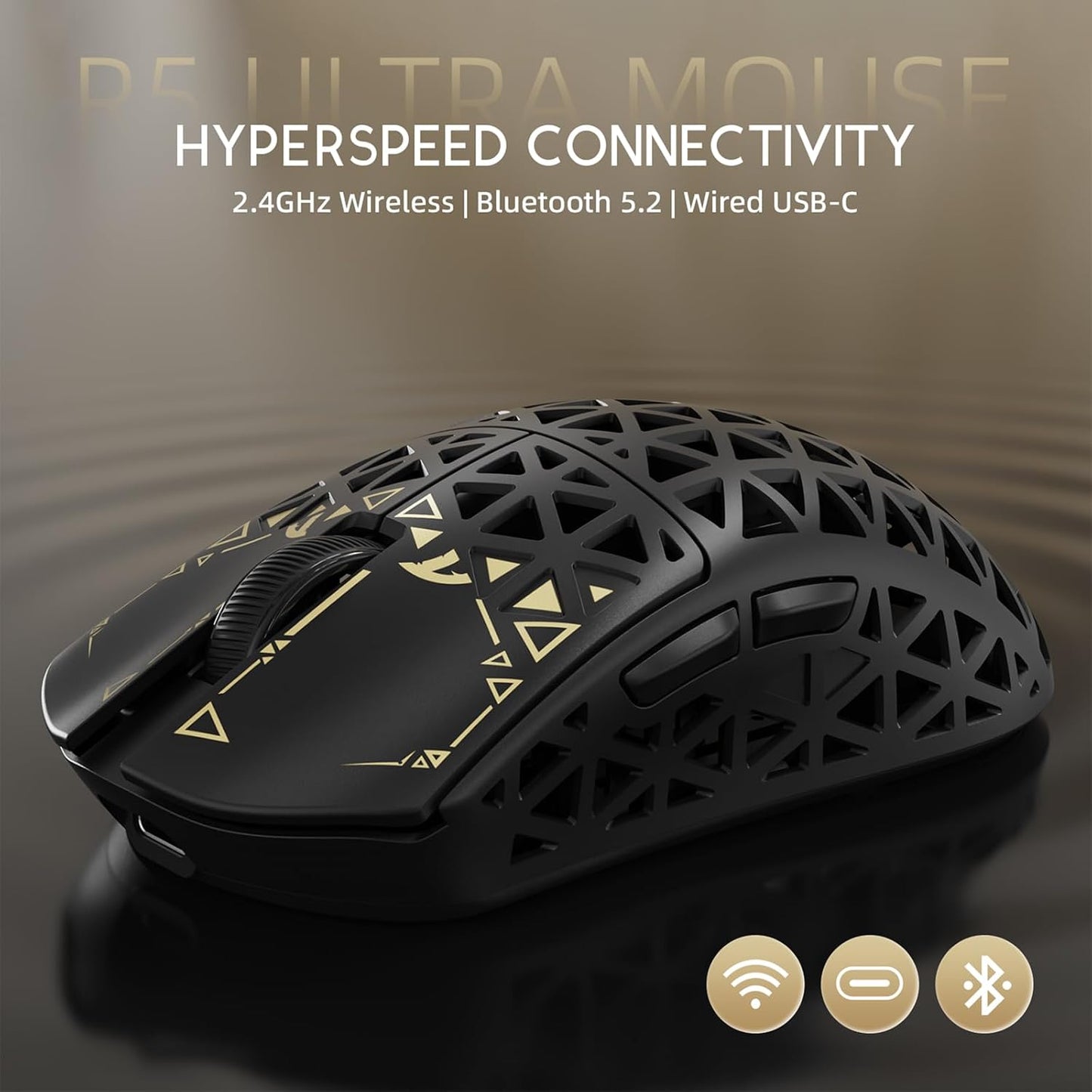 ATTACK SHARK R5Ultra 8K Carbon Fiber Wireless Gaming Mouse, Black | 42K DPI,PAW3950 MAX Sensor,39g Ultra-Lightweight,Nordic 52840 MCU Chip,Wired/BT/2.4GHz Wireless Programmable Mice for PC/Mac