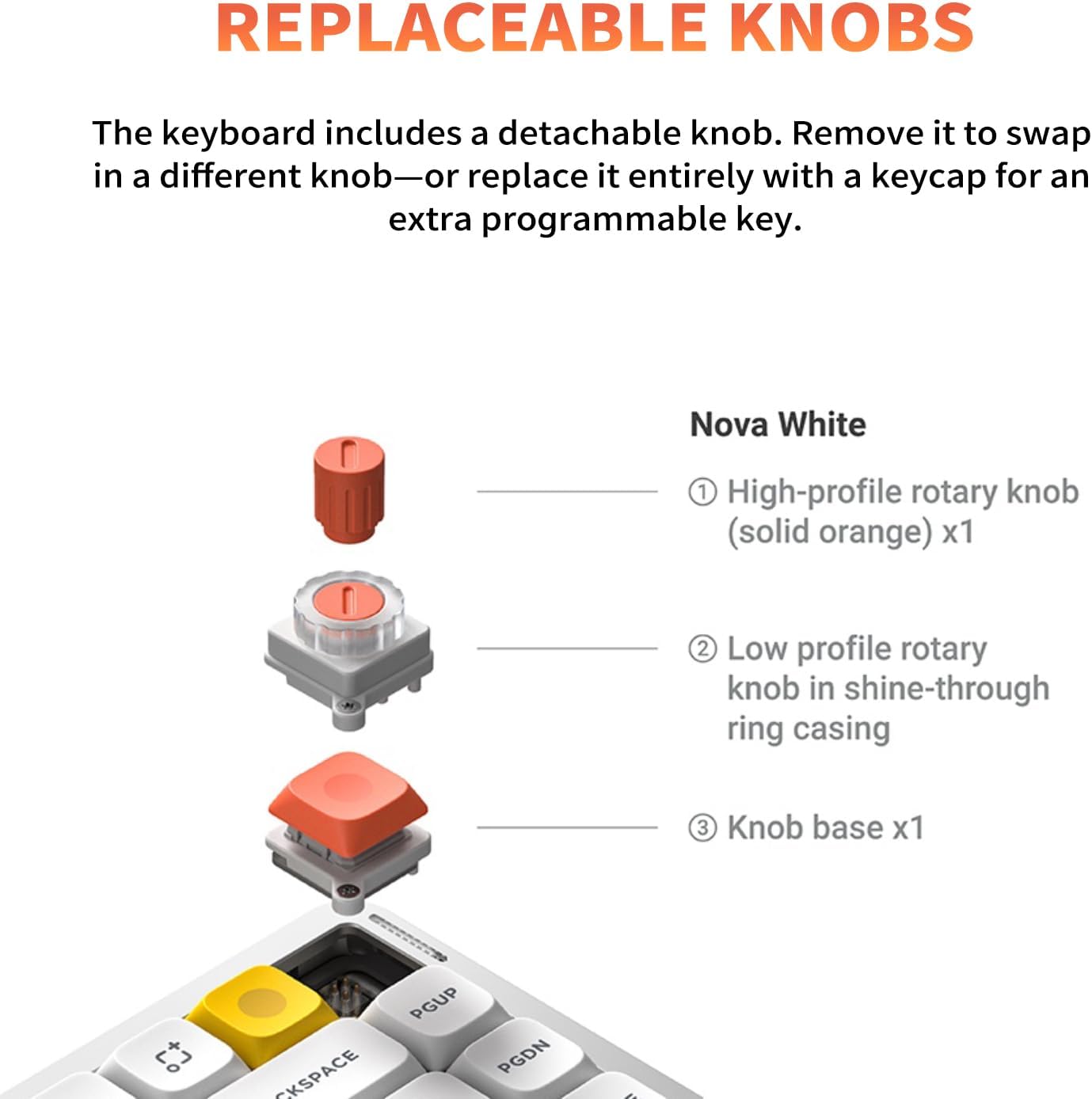 nuphy Air75 V3 Mechanical Keyboard with Knob, White-Red Nano Switches | 75% Low Profile keyboard, Hot-Swap, for Mac, Windows, Bluetooth/2.4GHz/USB-C, Wireless keyboard, RGB Backlit, PBT keycaps
