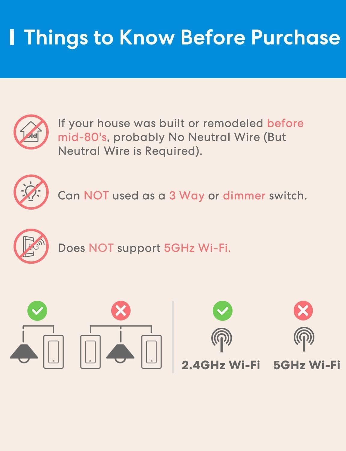 meross Smart Light Switch Supports Apple HomeKit, Siri, Alexa, Google Assistant & SmartThings, 2.4GHz Wi-Fi Light Switch, Neutral Wire Required, Single Pole, Remote Control Schedule, 1 Pack