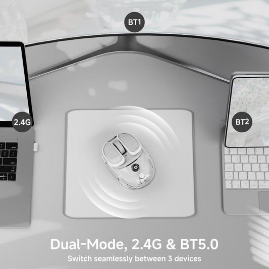 Wireless Clear Mouse Dual Mode Bluetooth & 2.4G Silent Clicks Mice-White