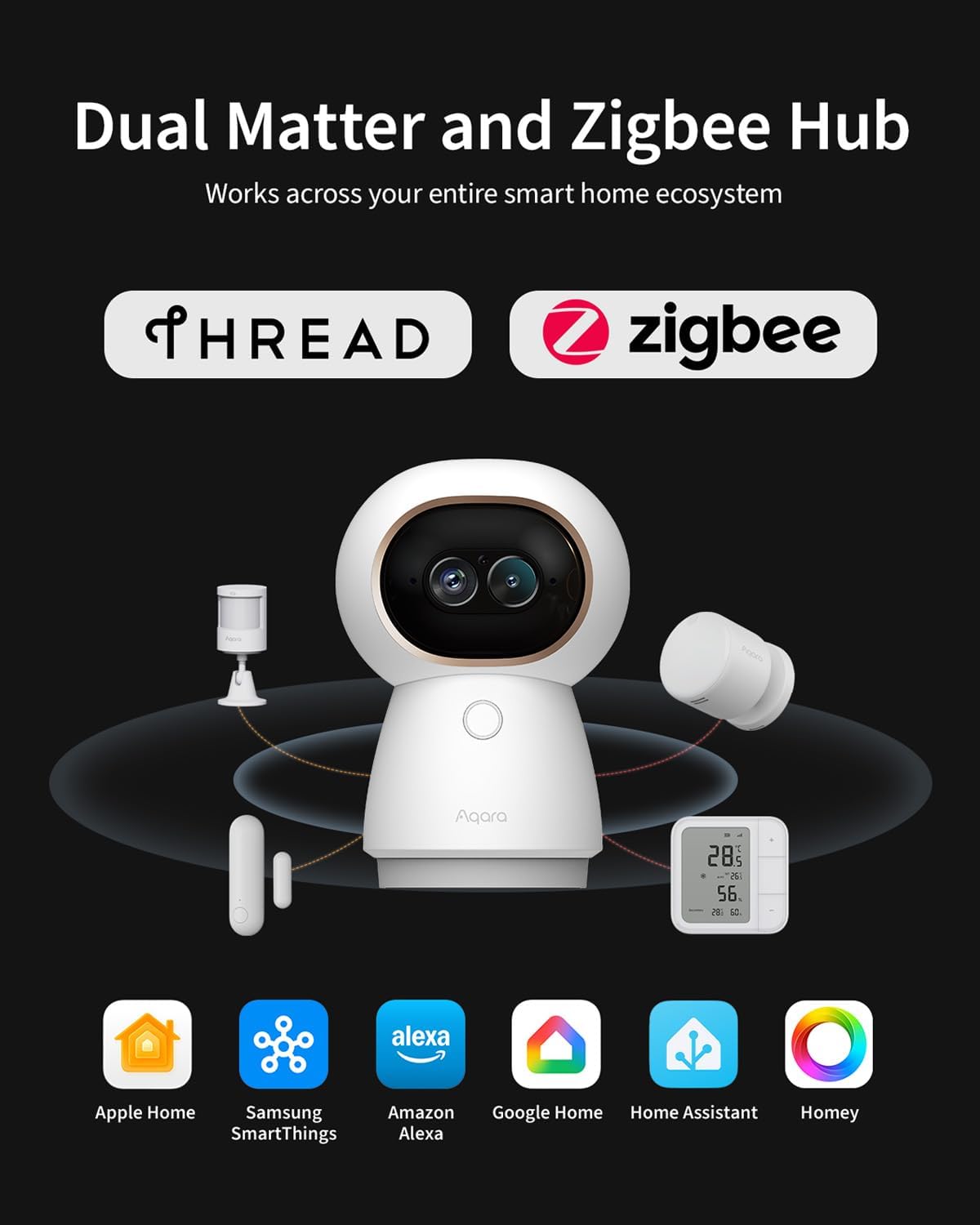 Aqara Indoor Security Camera G350, 4K UHD Dual-Lens Matter Camera Hub | 9X Zoom, 360° Pan & Tilt, AI Auto-Tracking, Face/Gesture Recognition, Works with Apple HomeKit, Alexa,Google Home,SmartThings