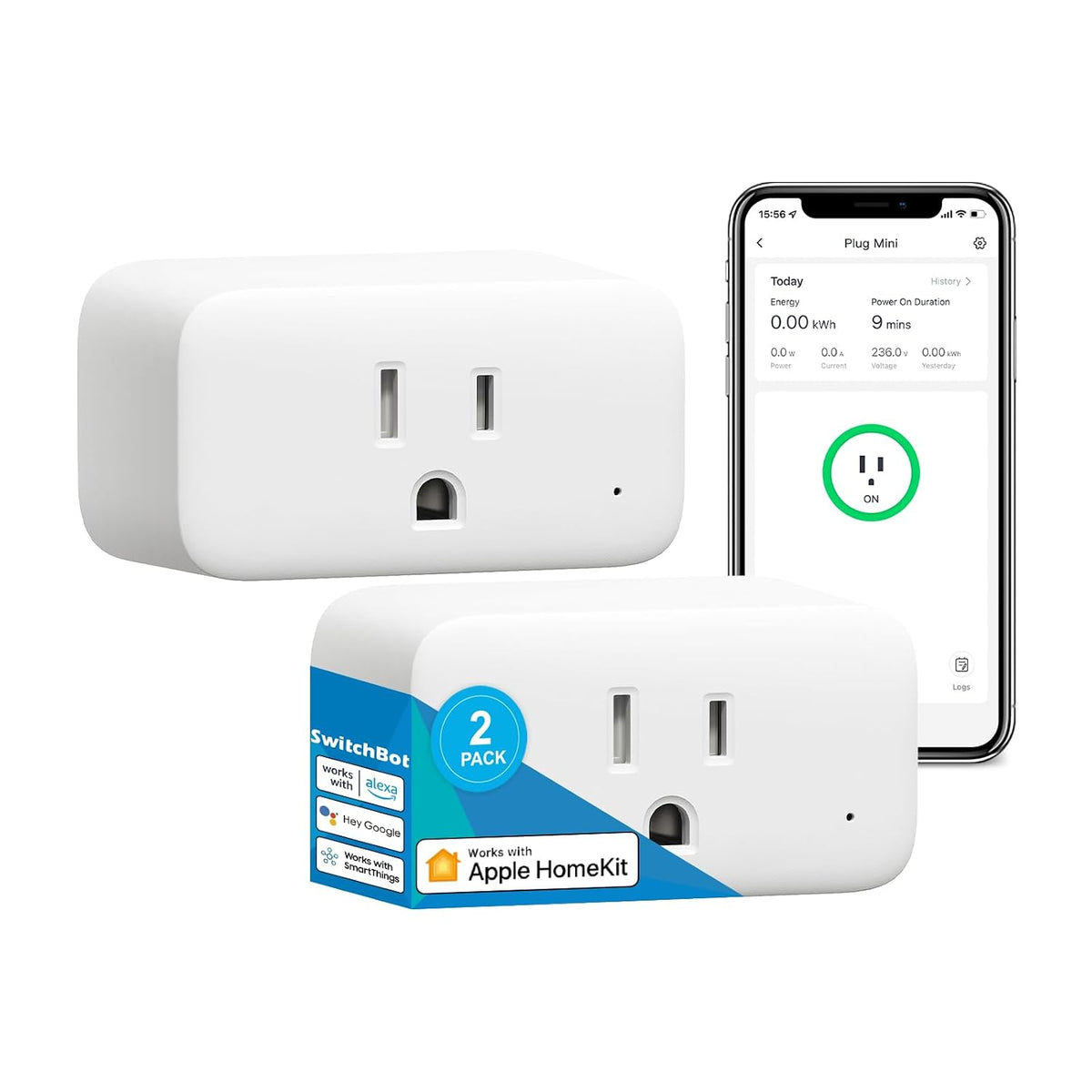 SwitchBot HomeKit Smart Plug Mini 15A – No Hub Required, Energy Monitoring, WiFi (2.4GHz), Works with Siri, Alexa, Google Home, Energy Saving & Automation