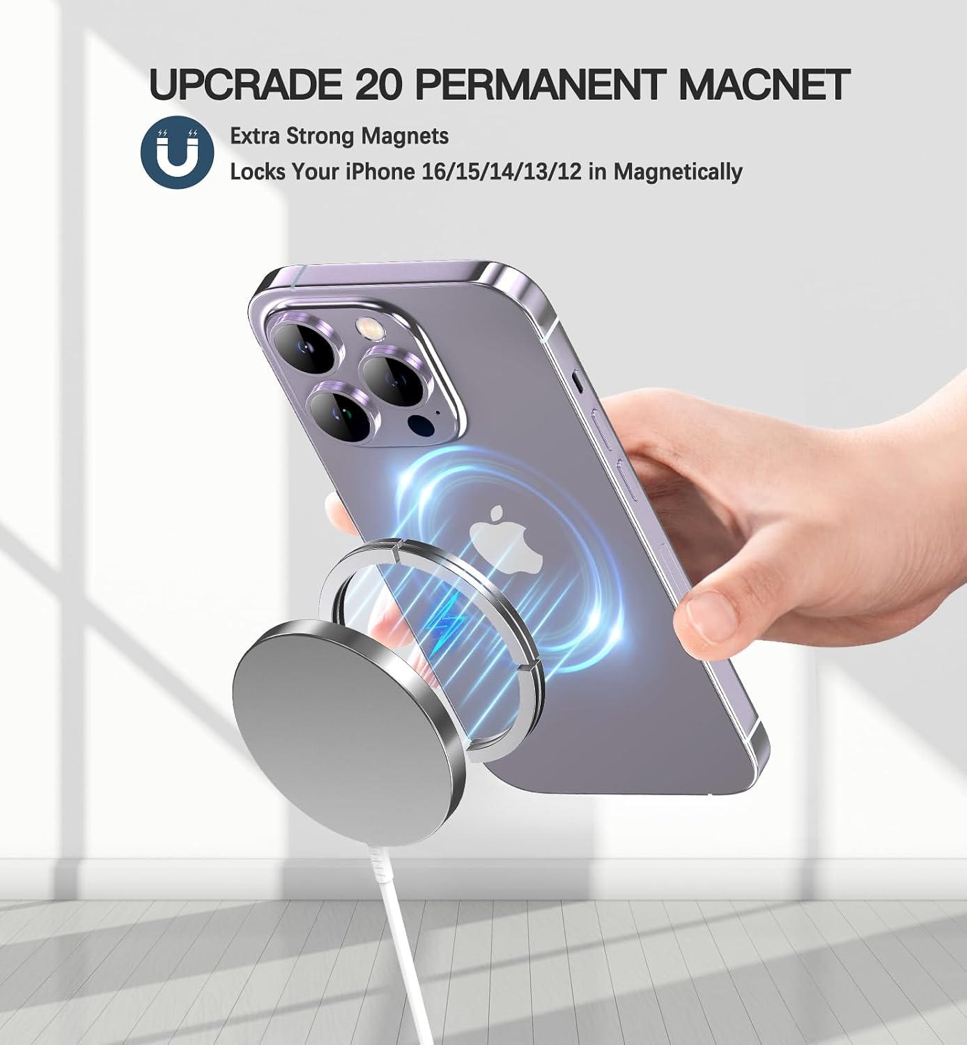 Magnetic Wireless Charger, 2-Pack 15W Fast Mag-Safe Stand for iPhone 17-12 | Fast Magnetic Wireless Charging Pads for iPhone 17/17 Air/17 Pro/17 Pro Max, 16/15/14/13/12 Series and AirPods(white）