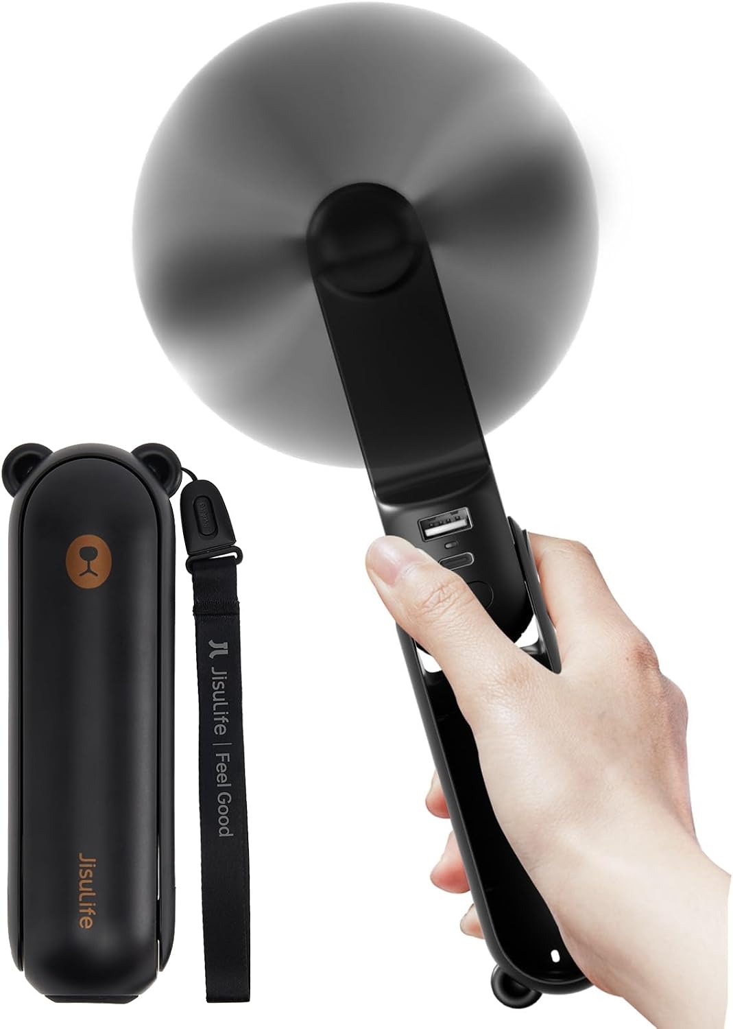 JISULIFE Handheld Fan 8 Plus: 40H Cooling & 4500mAh PowerBank & Flashlight | USB Rechargeable, Portable Pocket Size for Travel, Makeup, Concerts, Summer Gifts for Women(Black)