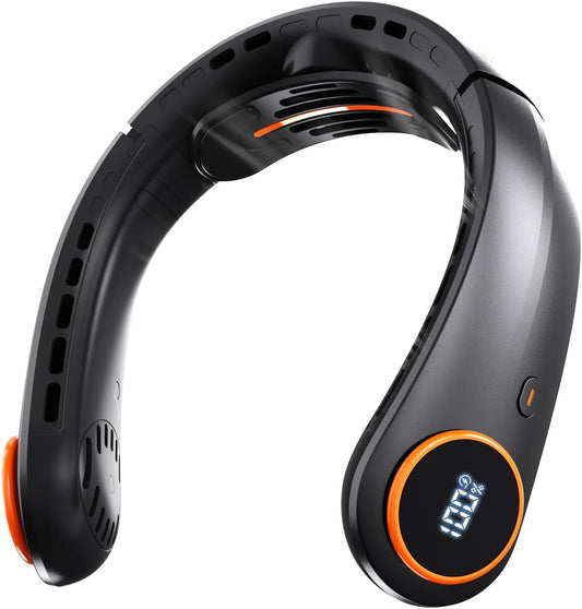 Portable Neck Fan, 5000mAh Bladeless Fan with 3 Built-in Fans, Instant Cooling 360° Surround Airflow & LED Display, Wearable Personal Fan for Outdoor, Travel, Gifts for Women Men (Black)