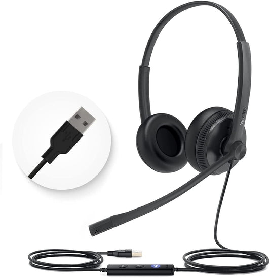 Yealink UH34 Wired Headset,USB-A,Noise Canceling Mic,in-Line Control,On-Ear