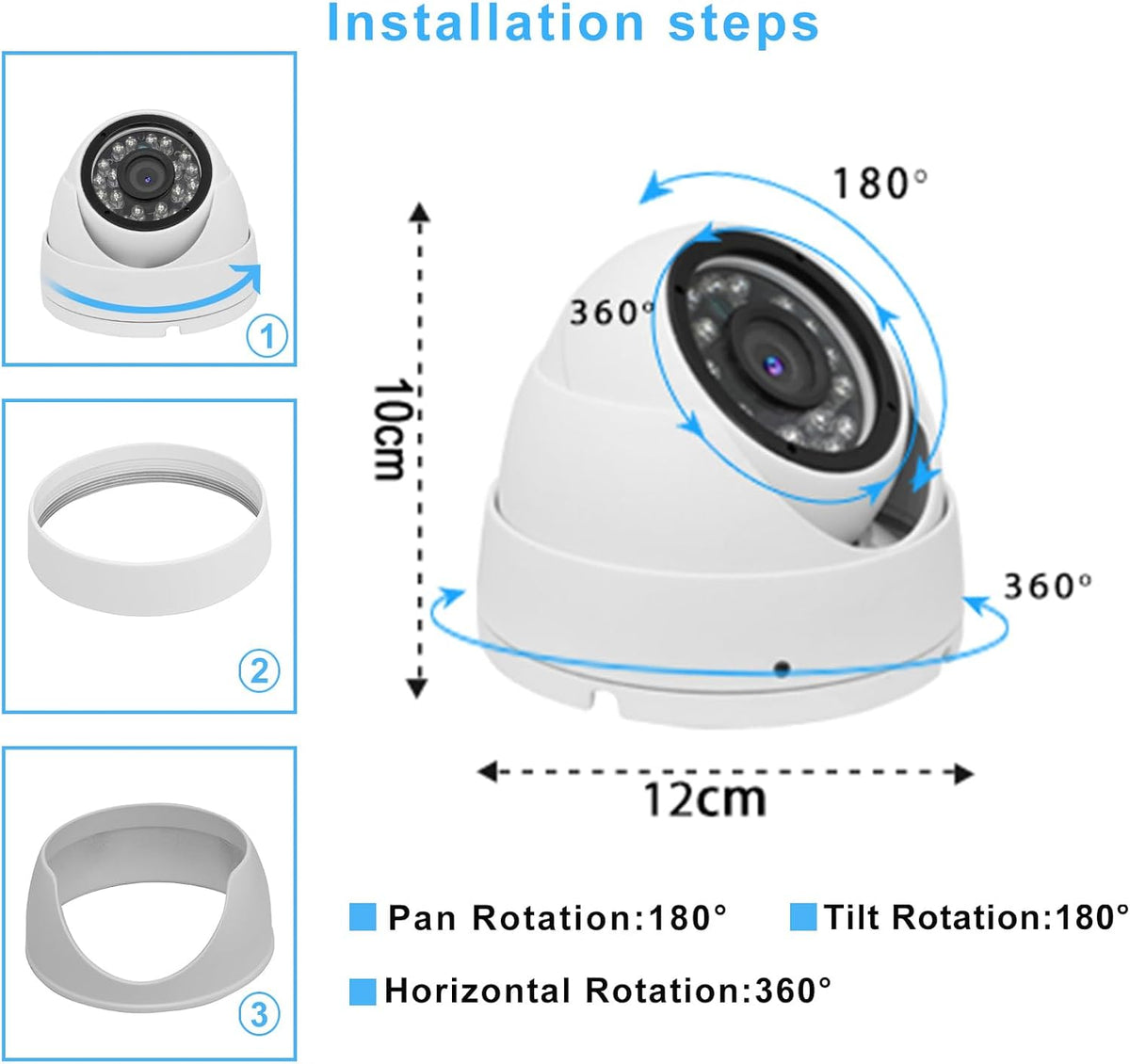2MP Analog CCTV Camera 1080p 4-in-1 (TVI/AHD/CVI/960H Analog) Dome Security Cameras Outdoor Indoor, 2.8mm Lens, ICR, 24pcs LEDs, IR Night Vision, 105° Wide Angle, Full Metal Housing