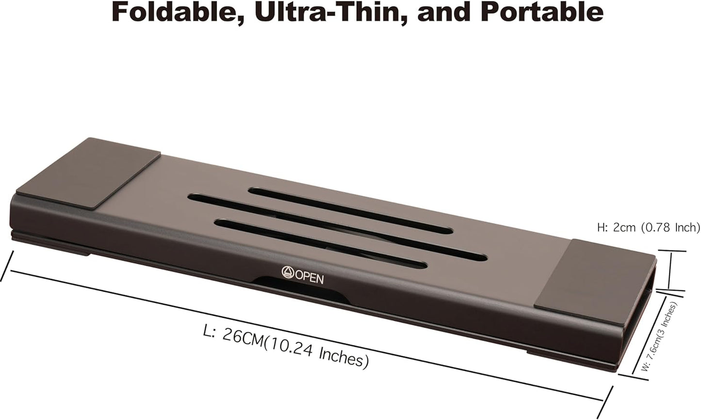 Aluminum Fold & Laptop Riser Stand 3-in-1 Adjustable, Foldable Cooling Stand with Integrated Storage Box, Ruler and Ultra-Slim Portable Design for MacBook, Tablet, Ipad, Keyboard and All Laptop