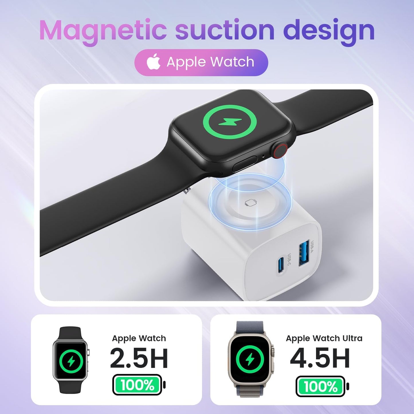 TOPADRE PD 20W USB C Charger Block for Apple Watch, White | 3-in-1 Charging Station with Built-in Wireless Charger, Dual Ports Compatible with Apple Watch, iPhone, AirPods