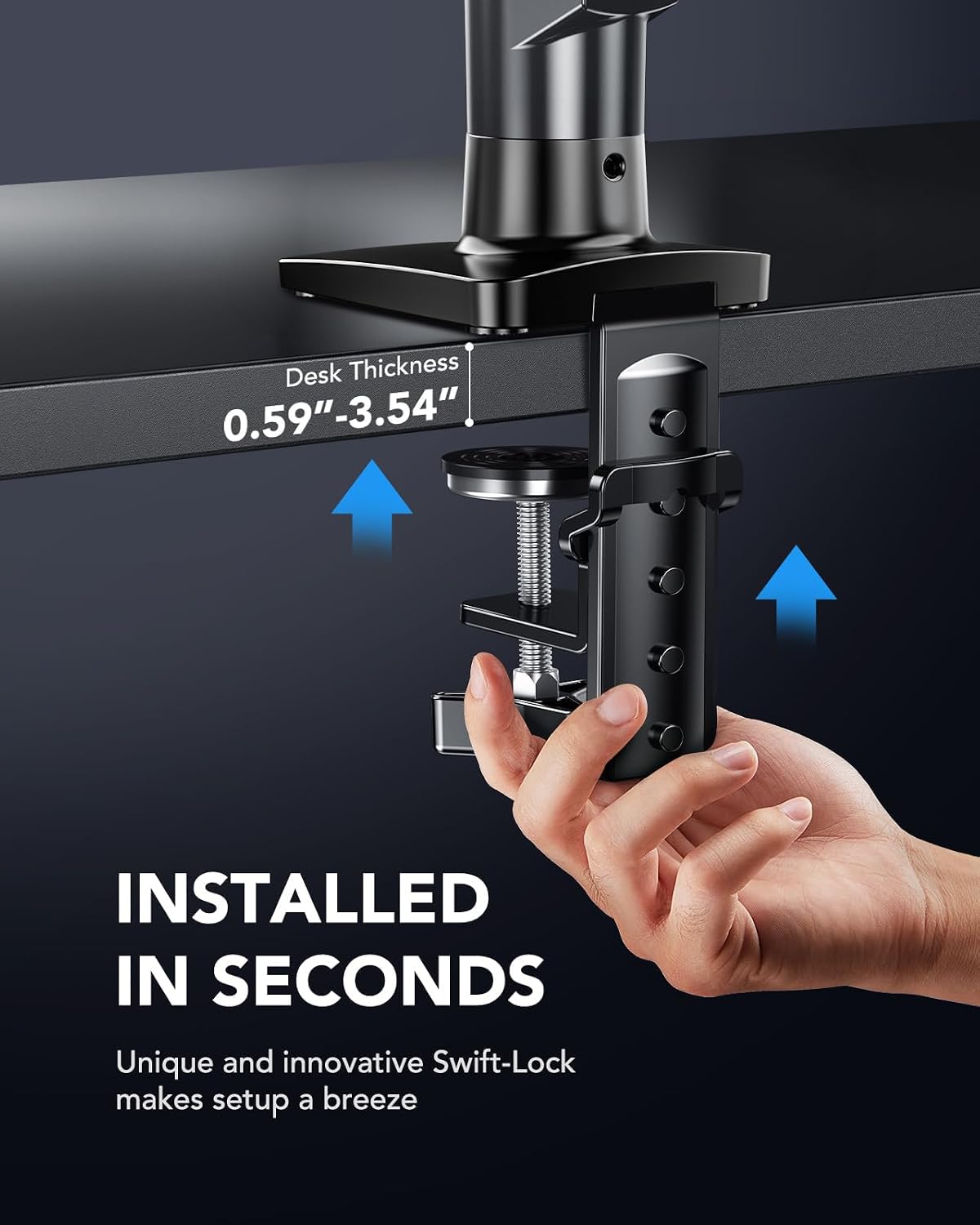 HUANUO FlowLift™ Single Monitor Mount, 13 to 32 Inch Monitor Arm, Adjustable Monitor Stand, Vesa Mount with Clamp and Grommet Base - Fits 4.4 to 19.8lbs LCD Computer Monitors