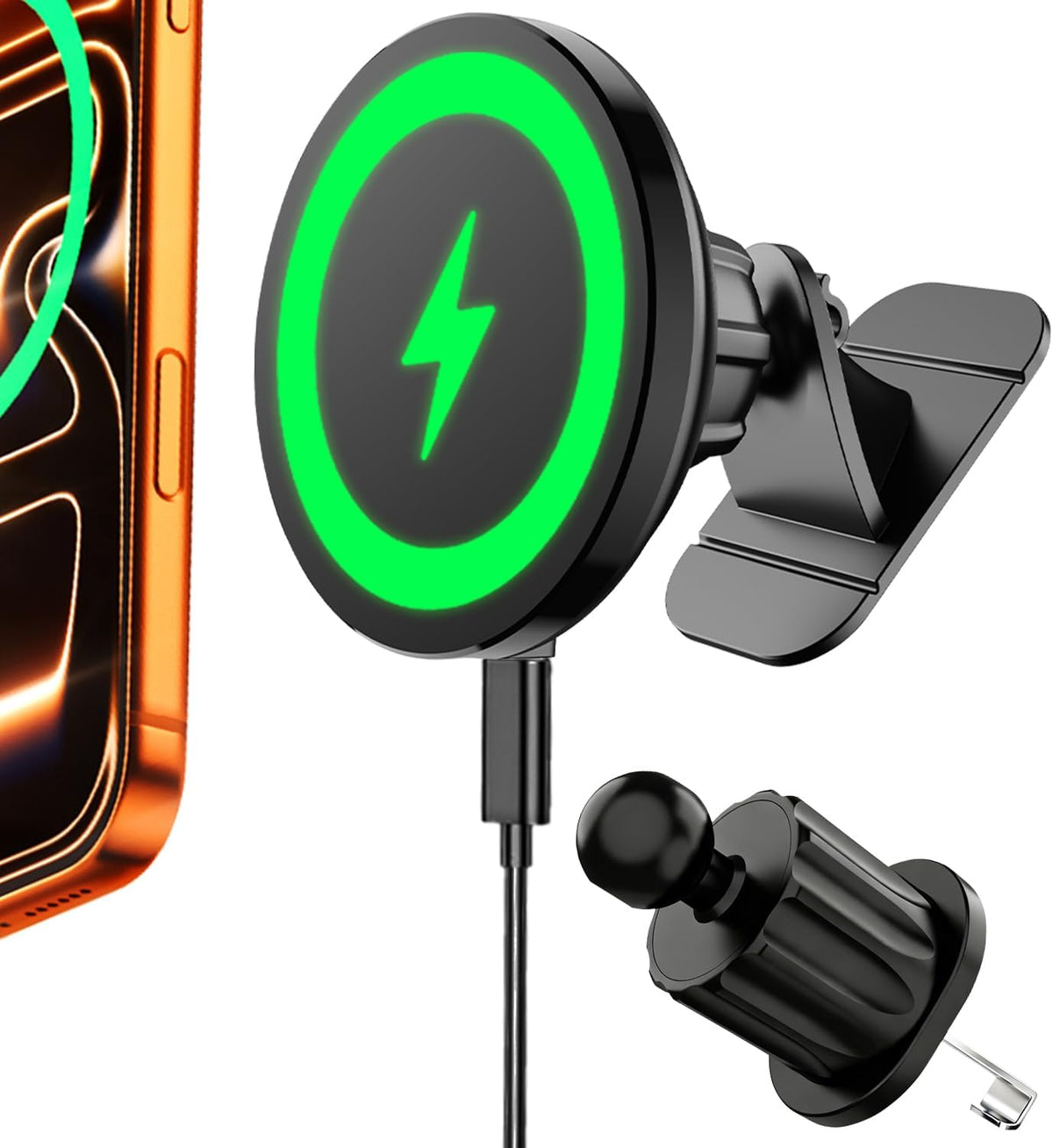 for MagSafe Car Mount Charger 15W Fast Magnetic Wireless Car Charger Holder | [3000gf Ultra Magnet] Magnetic Phone Holder Charging for Your Car, 360° Vent/Dashboard Car Bracket Stand for iPhone & Android