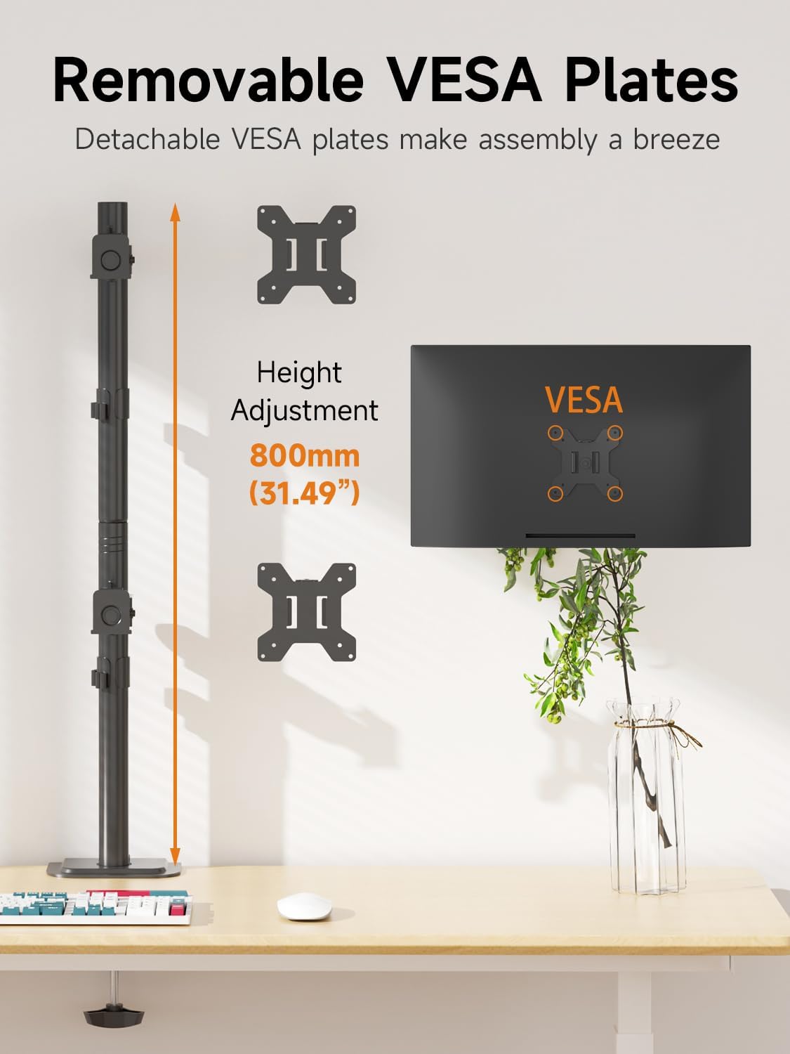 Bracwiser Dual Vertical Fully Adjustable Monitor Arm Stand Mount Fits Two Screen 13-32 inch 22lbs for Monitor Computer Screen 13 15 17 19 20 22 23 24 26 27 32 inch VESA 75 100 (MD7802)
