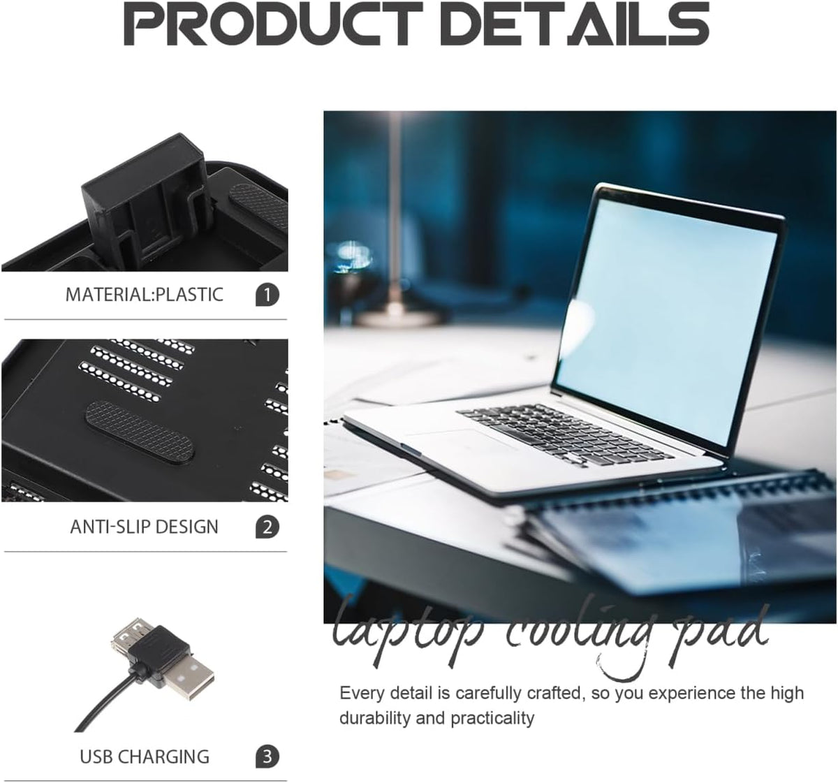 Sewroro Silent Laptop Cooling Pad with USB Powered Fan Non-Slip Adjustable Laptop Stand for Gaming and Office Use 12.99X9.84X0.94 Inch Cooling Accessory