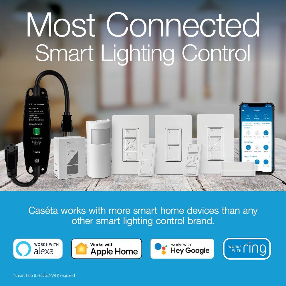 Lutron Caseta Smart Light Switch 3-Way Kit, with Pico Remote, Wallplate, Wall Bracket for LED Lights and Fans, On-Off Only, 5 Amp, Neutral Required, P-PKG1WS-WH