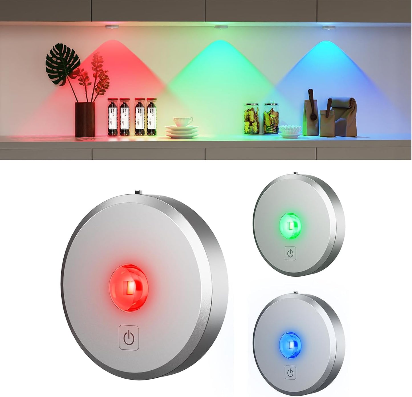 RGB Puck Lights with Remote Control, 2000mAh Rechargeable Stick on Led Lights, 9 Colors & 2 Dynamic, Tap Light with Timing,Under Cabinet Lighting for Closet,Kitchen,Cabinet,Shelf(Black, 3 Pack)
