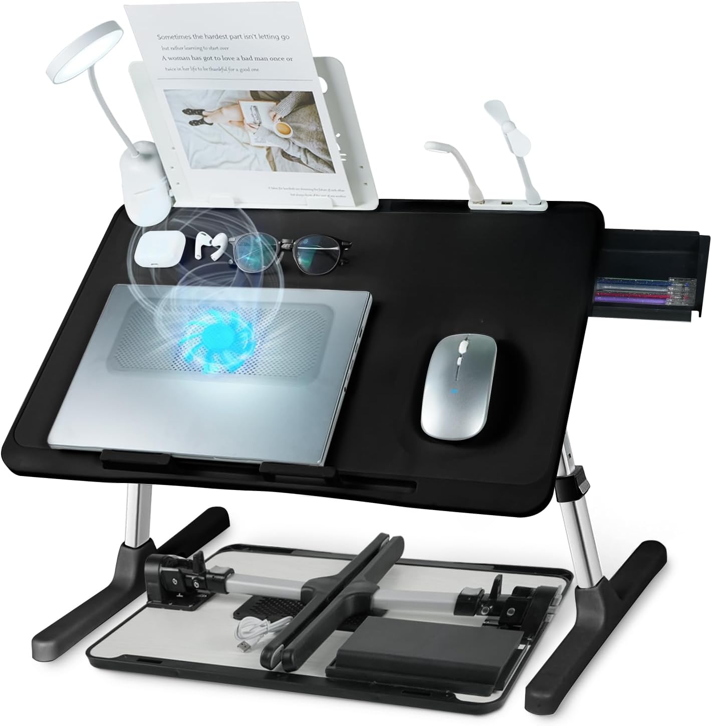 iXTRA Adjustable Laptop Lap Desk with Cooling Fan USB Light for Adults 60x40cm,Purple