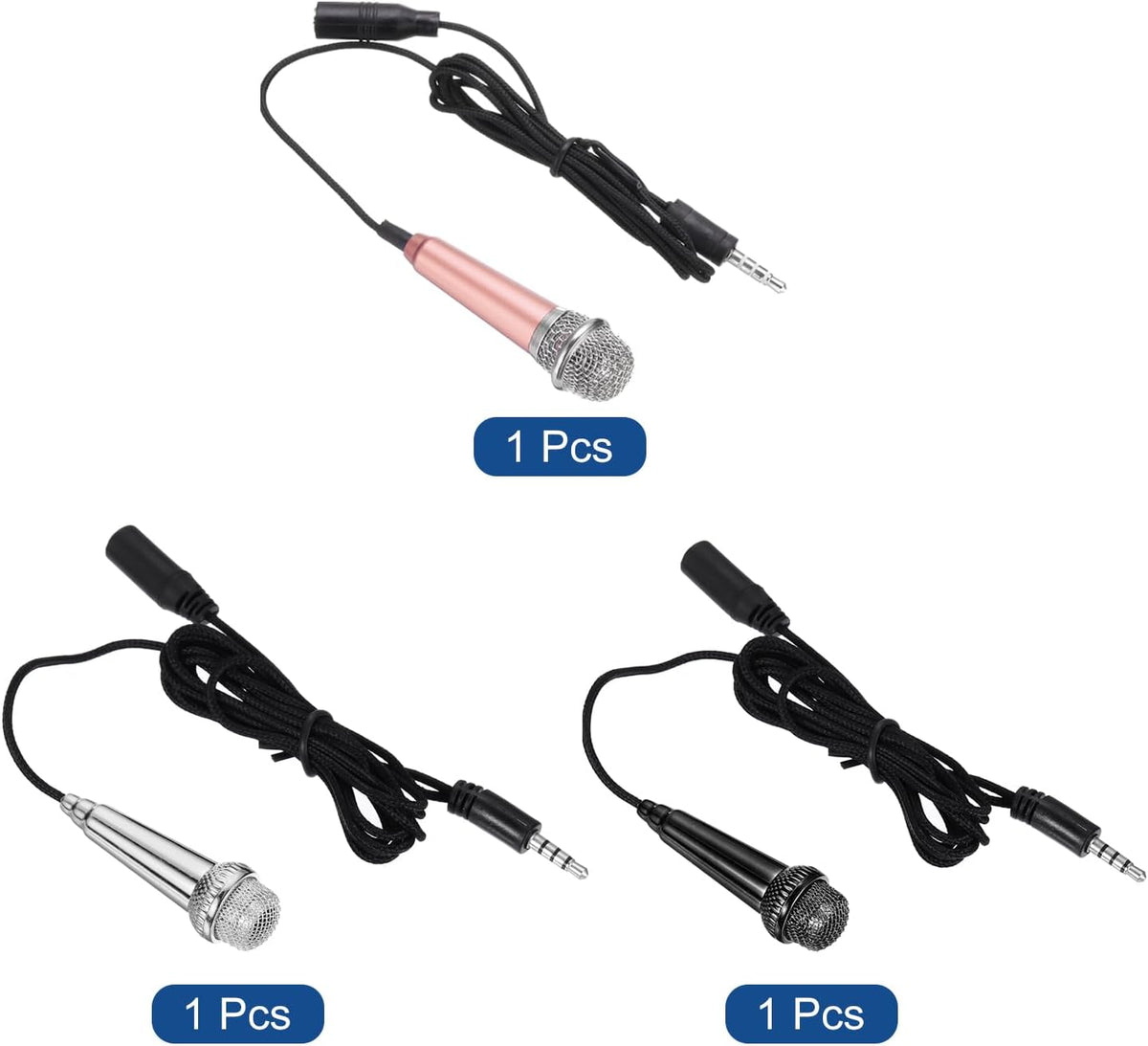 MECCANIXITY 3Pcs Mini Microphone Tiny Microphone Portable Microphone with Earphone for Singing Voice Recording Video for Phone Silver, Rose Red, Black