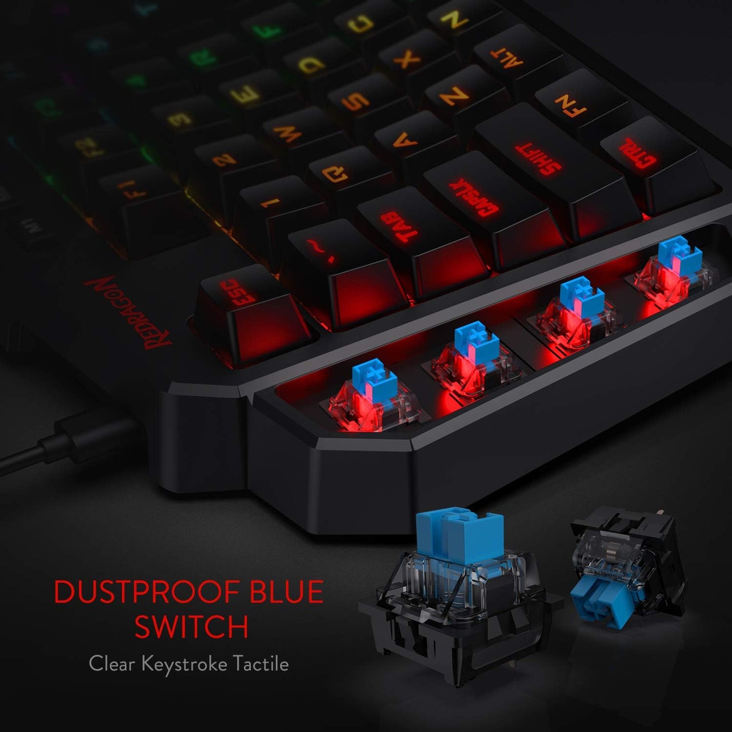 Redragon K585 Wired One-Handed RGB Gaming Keypad, Tactical 42-Key Layout | On Board 28 Combo Slots 4 Profiles Keyboard, USB Pass-Through Port, 16.8M Colors, Swap-Ready Socket, Detachable Wrist Rest
