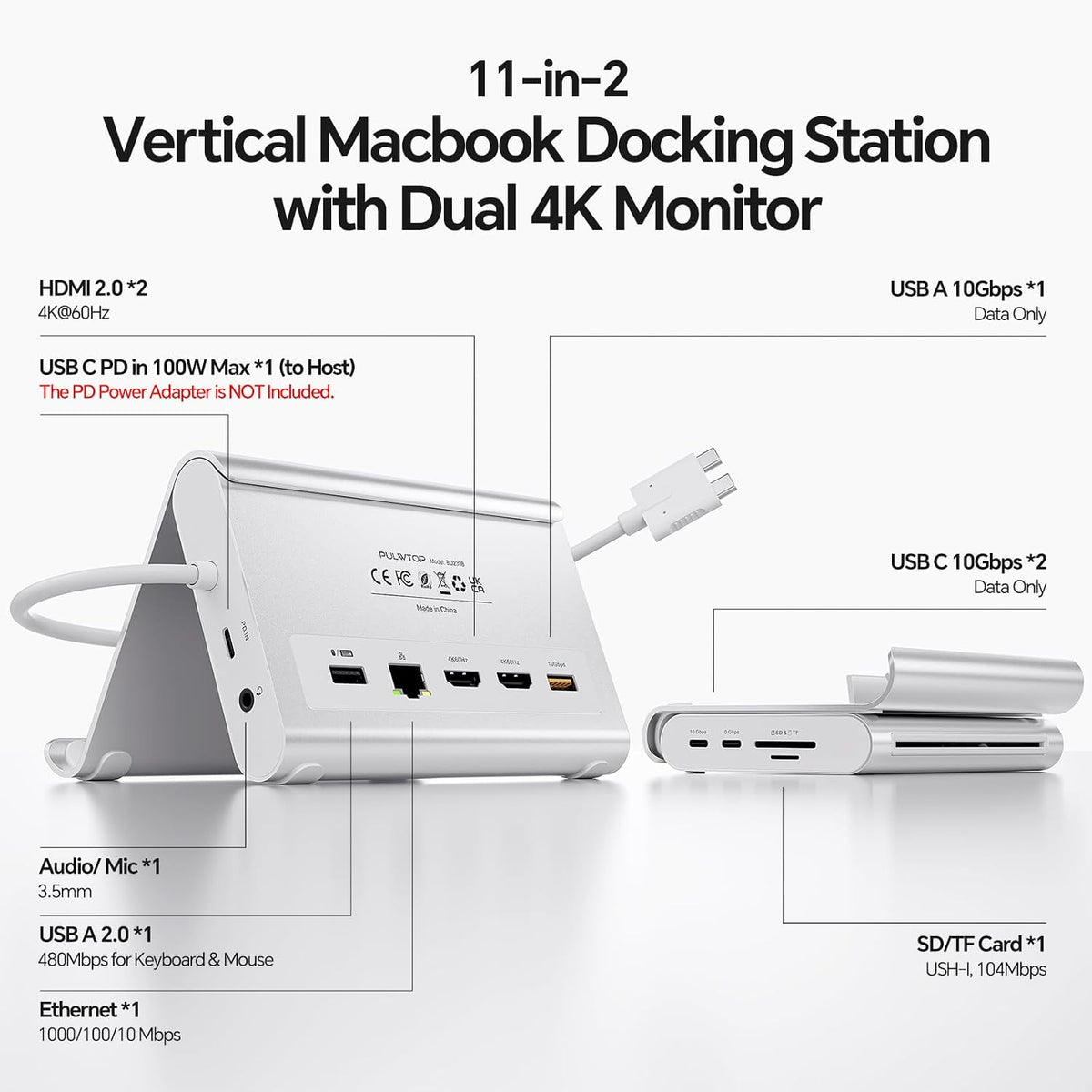 11-in-2 USB C Docking Station Dual Monitor 4K@60Hz for for M5/M4/M3 Pro/Max