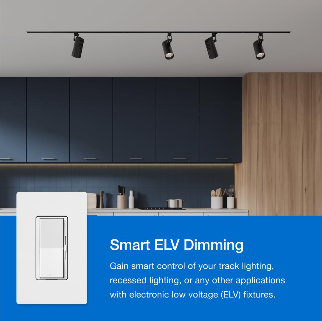 Lutron Caseta Diva ELV+ Smart Dimmer (Smart Hub Required) for ELV Lighting | ELV Smart Dimmer controls track lighting, strip lighting, ELV fixtures, create favorite light level, DVRF-5NE-WH, White