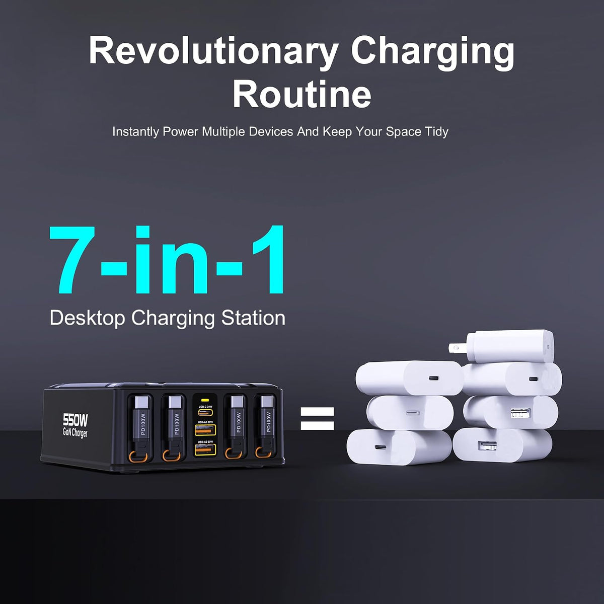 550W Retractable Charger for USB C GaN Multiple Devices