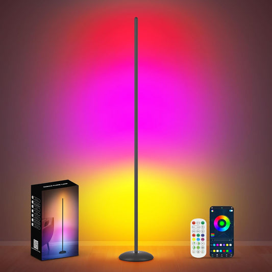 LED Corner Floor Lamp, RGB LED Corner Lamp with App & Remote, Smart Floor Lamp with 16 Million Colors, Music Sync, Scene Modes, Color Changing Standing Lamps for Living Room, Bedroom