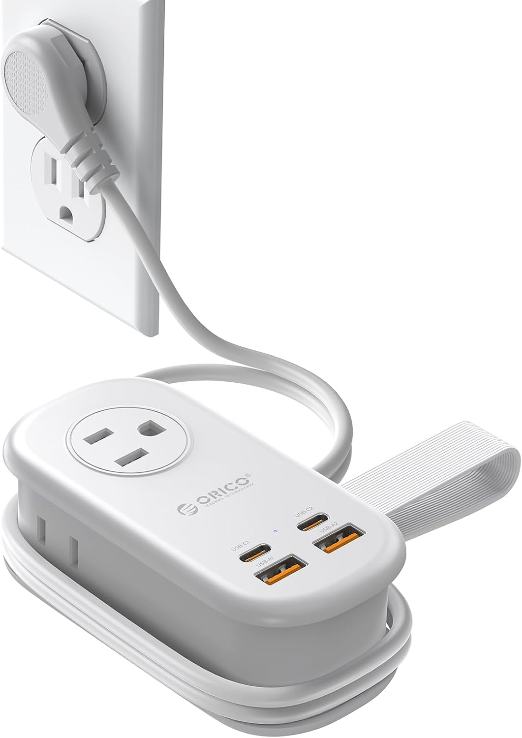 ORICO 65W GaN Travel Power Strip with Flat Plug and 4FT Extension Cord | 7-in-1 Charging Ports (3 AC Outlets/2 USB-A/2 USB-C), Fast Charger for MacBook Pro/Air, iPad Pro, iPhone 17/16/15- AP3
