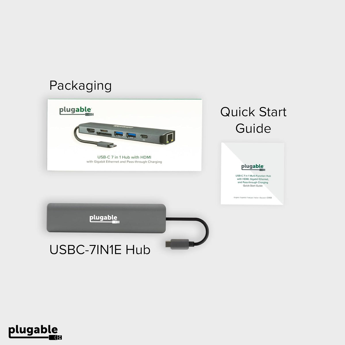 Plugable 7-in-1 USB C Hub Driverless Multiport Adapter with Ethernet