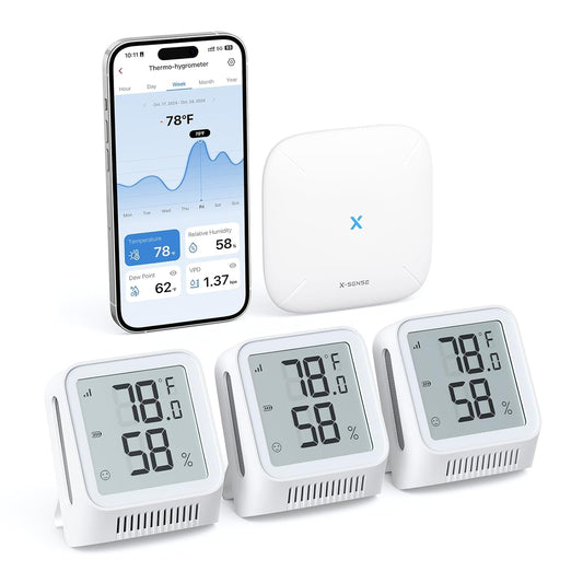 X-Sense Wi-Fi Thermometer Hygrometer with LCD, 3 Sensors & Base Station