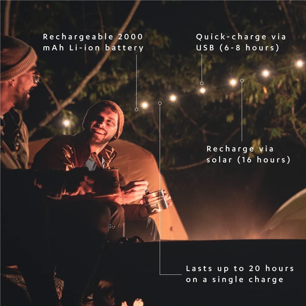 MPOWERD Luci Solar String Lights: Rechargeable via Solar and USB, Power Bank for Mobile Charging, 18’ or 44’, Waterproof, Lasts Up to 40 hrs, Up to 140 Lumens LEDs, Camping, Indoor/Outdoor Decorating