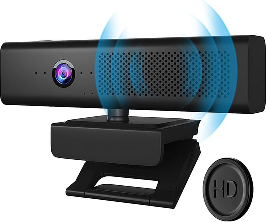 ROTOPATA 3-in-1 Full HD 1080P Conference Webcam with Speaker and 4 Mics | USB Web Cam With 90° FOV, Magnet Privacy Cover, 3W Speaker, Plug & Play, Computer Camera for Streaming Video laptop desktop